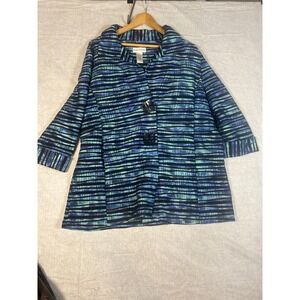 Drapers & Damons Womens XL Jacket Blue Green Black Stripe Open Front
